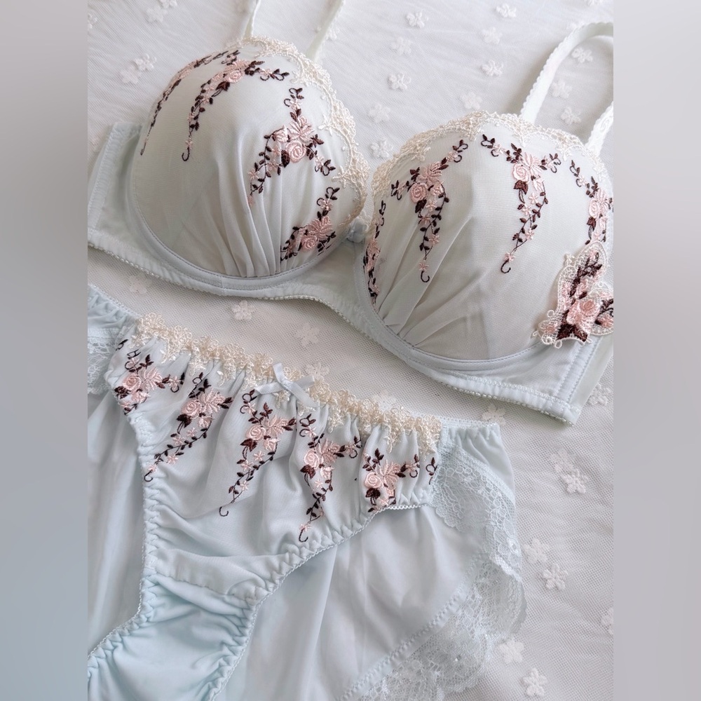 US-34C/JP-D75 Japanese Brand tutu anna Sew On Floral Embroidery Bra Panty Set